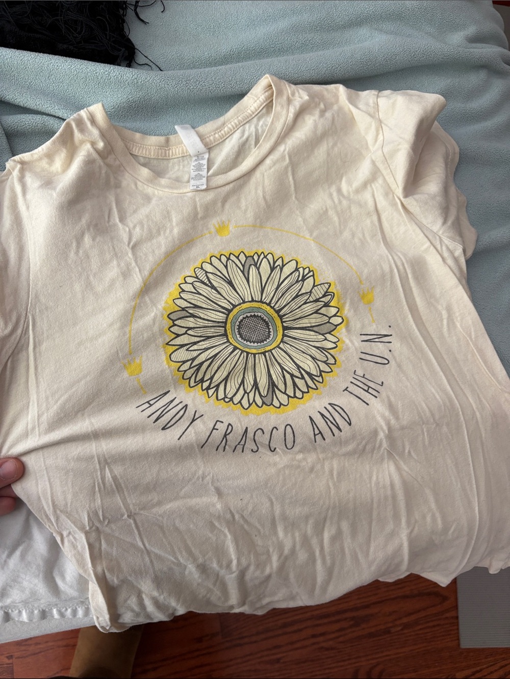Next Level Apparel Cream Short Sleeve Tee with Yellow Sunflower Band Graphic